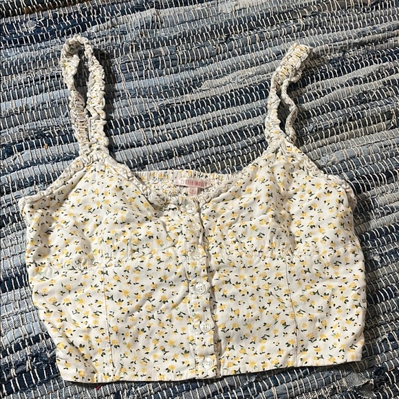 Cream Smocked Tie Front Camisole Crop Top - Picture 1 of 2